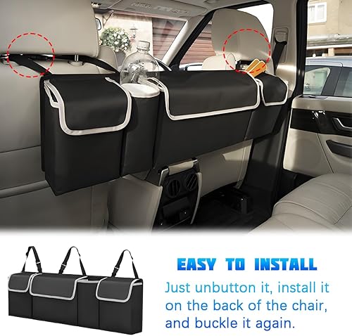 Miniatura 4 de Organizador de maletero de automóvil con tapa, bolsa de almacenamiento grande impermeable para el asiento trasero del vehículo con 4 bolsillos y