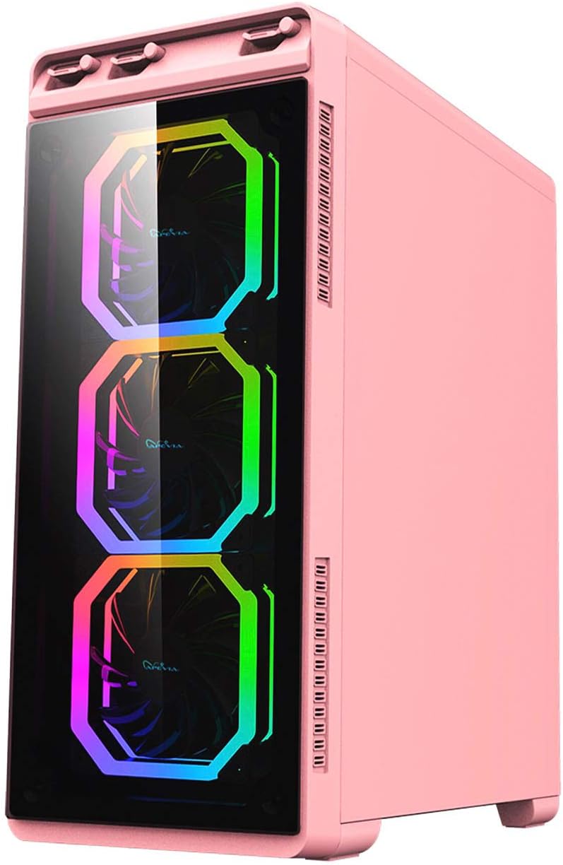 New Deal Apevia Aura-P-PK Mid Tower Gaming Case with 2 x Full-Size Tempered Glass Panel, Top USB3.0/USB2.0/Audio Ports, 4 x RGB Fans, Pink Frame 60% Off Discount Apevia Aura-P-PK Mid Tower Gaming Case with 2 x Full-Size Tempered Glass Panel, Top USB3.0/USB2.0/Audio Ports, 4 x RGB Fans, Pink Frame
