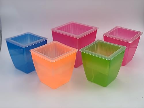 Vista 2 de 3 macetas perfectas para orquídeas, maceta de plástico con red de malla y 3 macetas interiores / 3 exteriores (azul, mediano de 5 pulgadas)