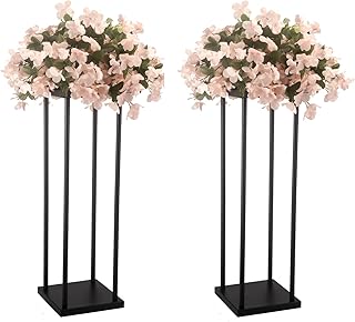 simprefine 2 Pcs 32 Inches Matte Black Wedding Column Decorative Flower Stand Tabletop Centerpiece for Engagement Bridal Shower Event Party Decoration