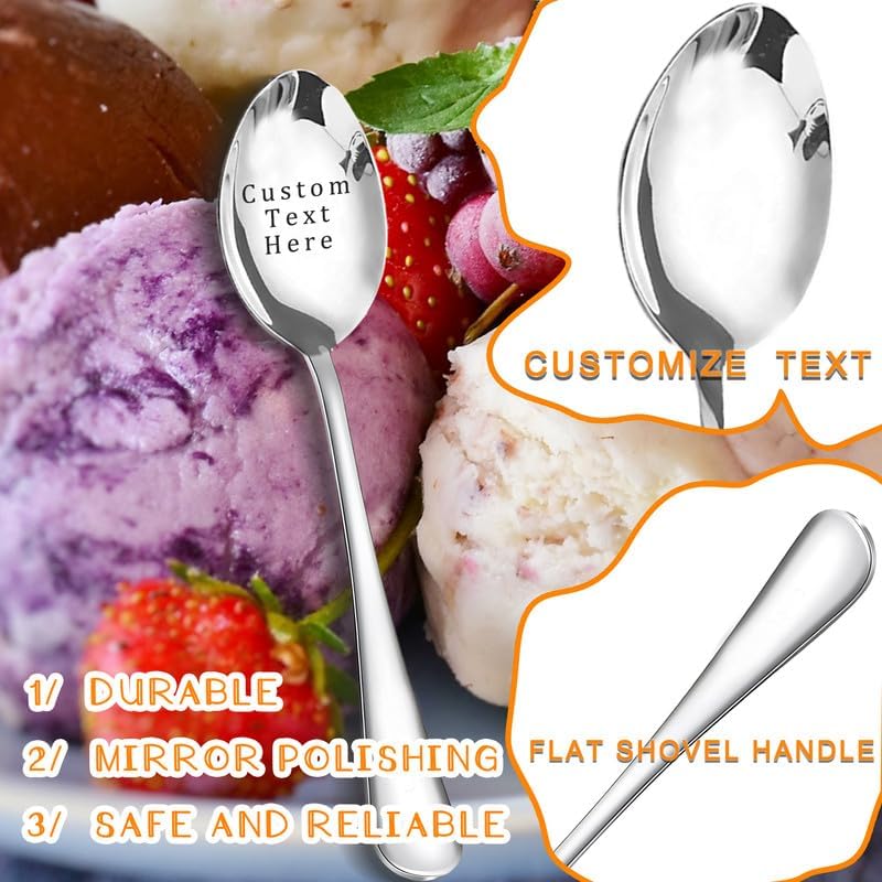 Custom Spoon, Stainless Steel Coffee Spoons, Engraved Name Ice Cream Spoon, Anniversary Birthday Christmas Gifts, Mirror Finished - Image 3