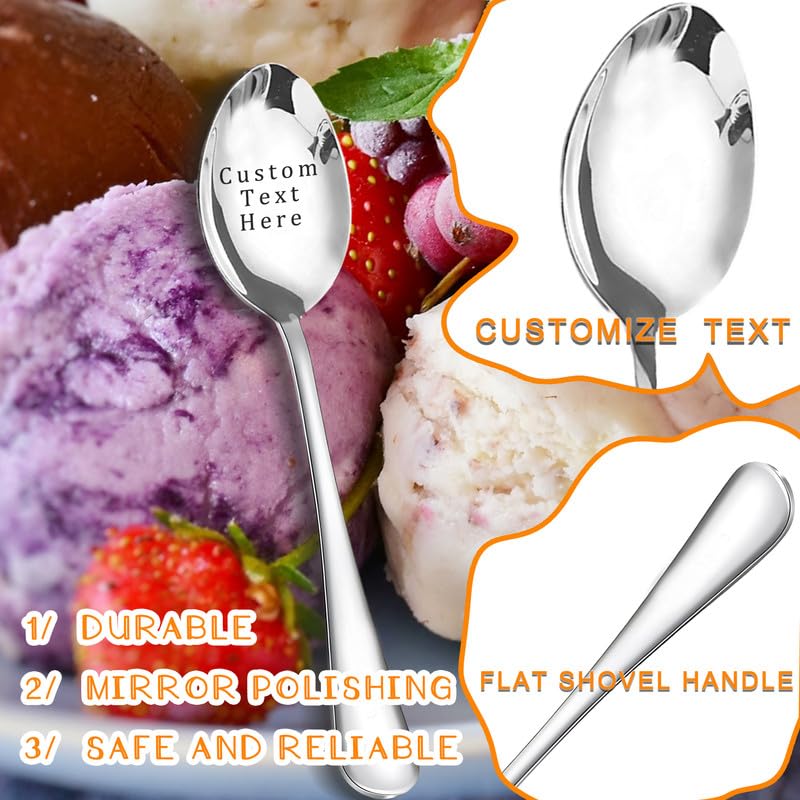 Custom Spoon, Stainless Steel Coffee Spoon, Engraved Name Ice Cream Spoon, Anniversary Birthday Christmas Gifts, Mirror Finished (Silver-Spoon)