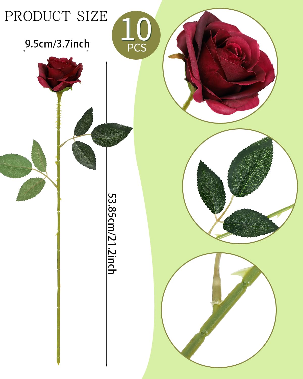 LEUCHTAMOR 10Pcs Artificial Roses Fake Silk Flowers Burgundy Realistic Bouquet for DIY Craft Flowers for Wedding Bridal Bouquets Arrangements Party Home Decorations - Image 3