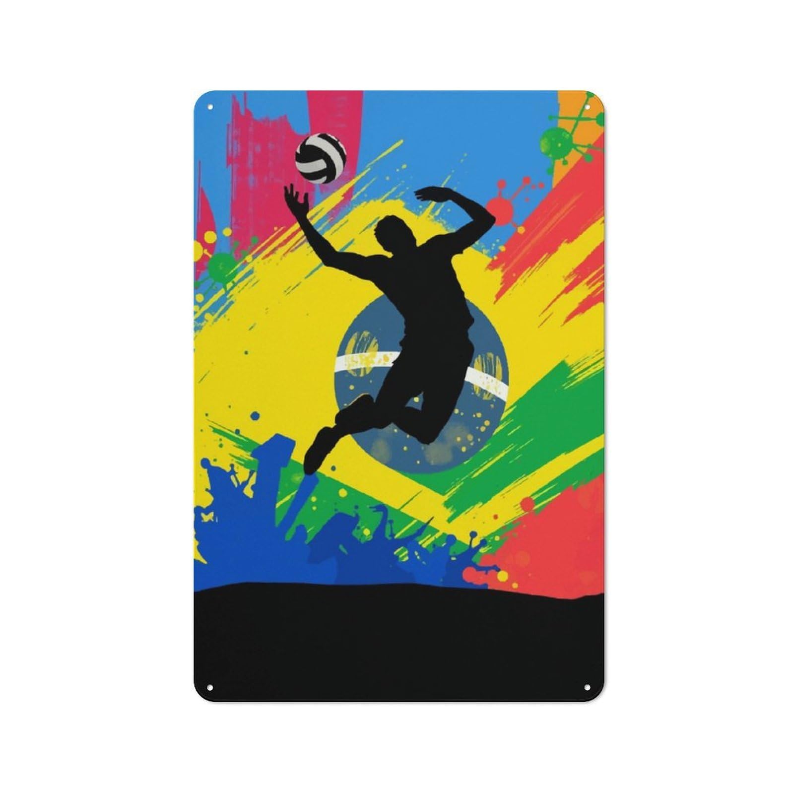 Junmoney Volleyball Player Silhouette Retro Tin Sign 30X20cm For Bar Or Restaurant, For Collectors Of Retro Metal Wall Decor