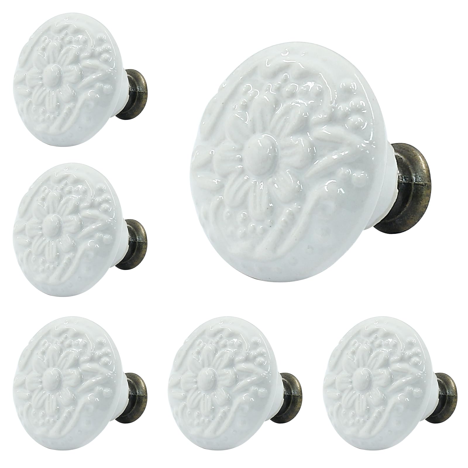 Piutouyar White Ceramic Knobs and Pulls for Drawer, Dressers, Cupboard, Closet - 34mm / 1.3Inch Diameter (10Pcs)