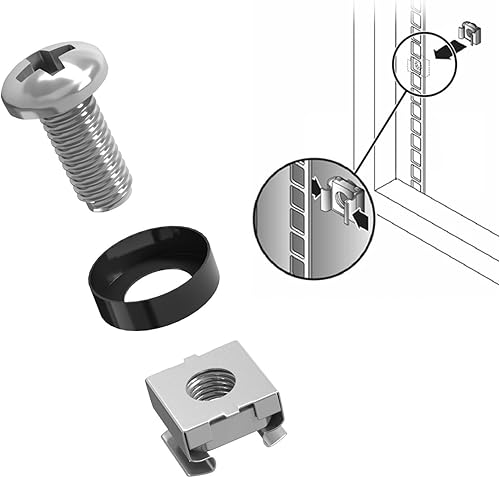 Miniatura 4 de Paquete de 50 tuercas y tornillos enjaulados M6, equipo de montaje en panel para servidor de montaje en rack de 19 x 10 pulgadas, panel de