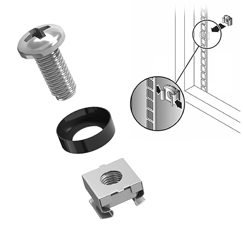 Miniatura 5 de LMS Data Kit de tuercas jauladas, pernos y arandelas M6, para instalación de equipos de montaje en rack en gabinetes de red (paquete de 20, níquel)
