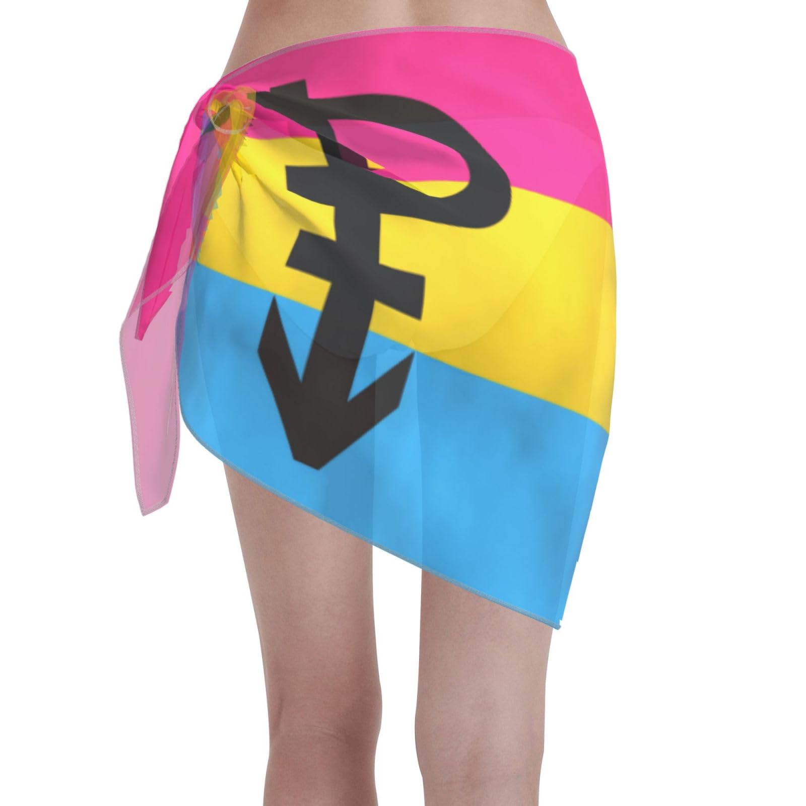 CUTEDWARF Pansexual Pride Flag with P Women Short Wrap Skirt Sexy Bikini Dress Beach Apron Swimsuit Shawl Sarongs Black