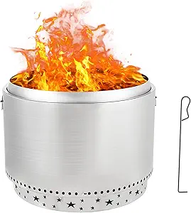 27 Inch Smokeless Fire Pit, Portable Stainless Steel Outdoor Fireplace - 360° Airflow Technology and Removable Ash Pan, Ideal for 6 or More People