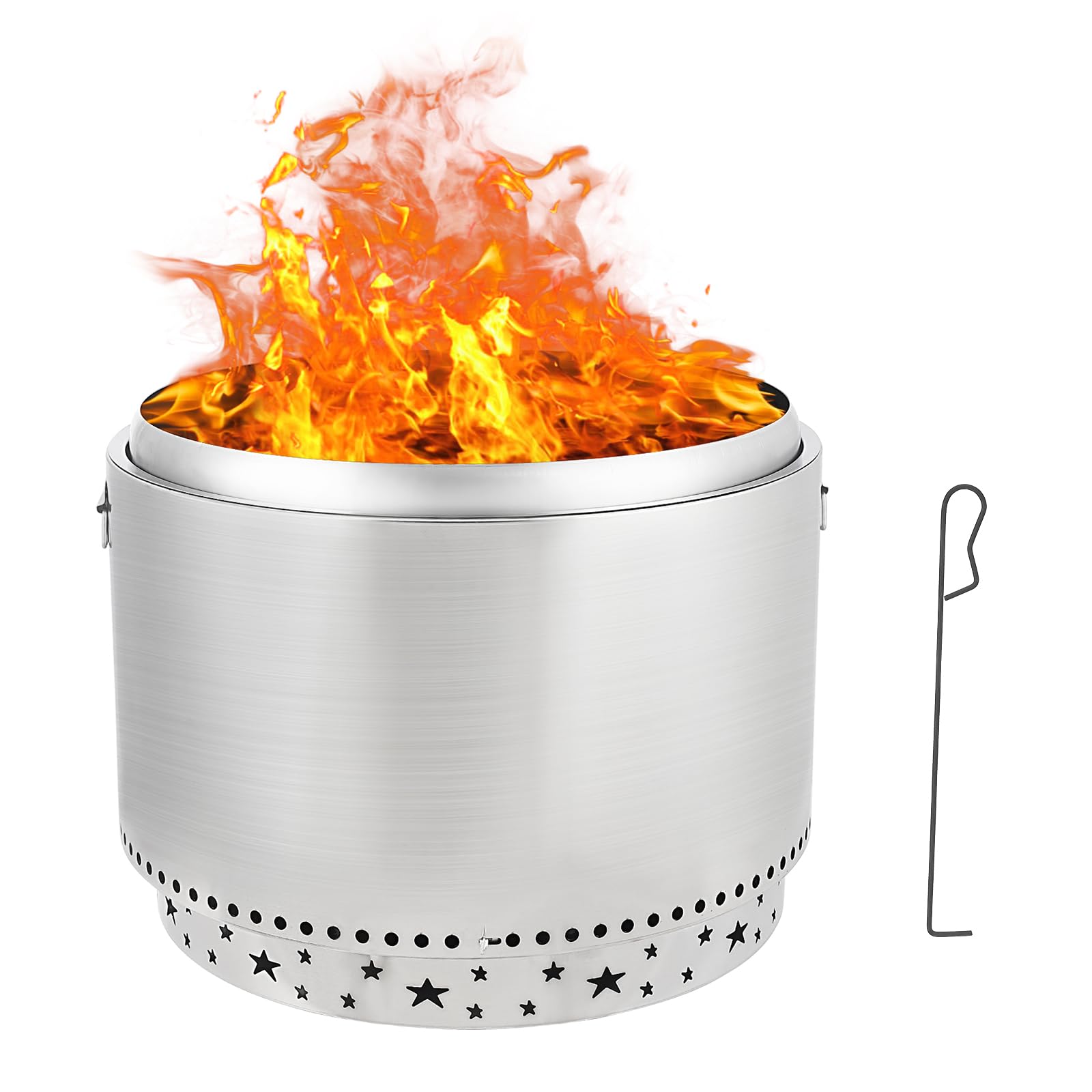 Brasero Exterior sin Humo con Interruptor de Aire, 68.5 cm (27 Pulgadas), de Acero Inoxidable, con Soporte Desmontable y cenicero. Ideal para fogatas, picnics y Otras Actividades al Aire Libre como a