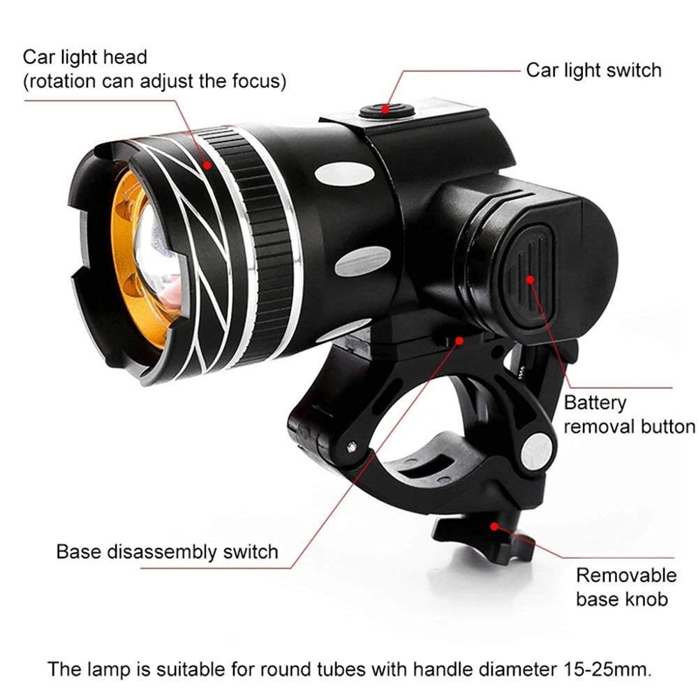 Luce LED per Bicicletta, Fanale Anteriore LED Ricaricabile USB, 3 modalità, Fascio Regolabile. Resistente, Waterproof, ottimale per MTB e Monopattino Elettrico-A1. Super