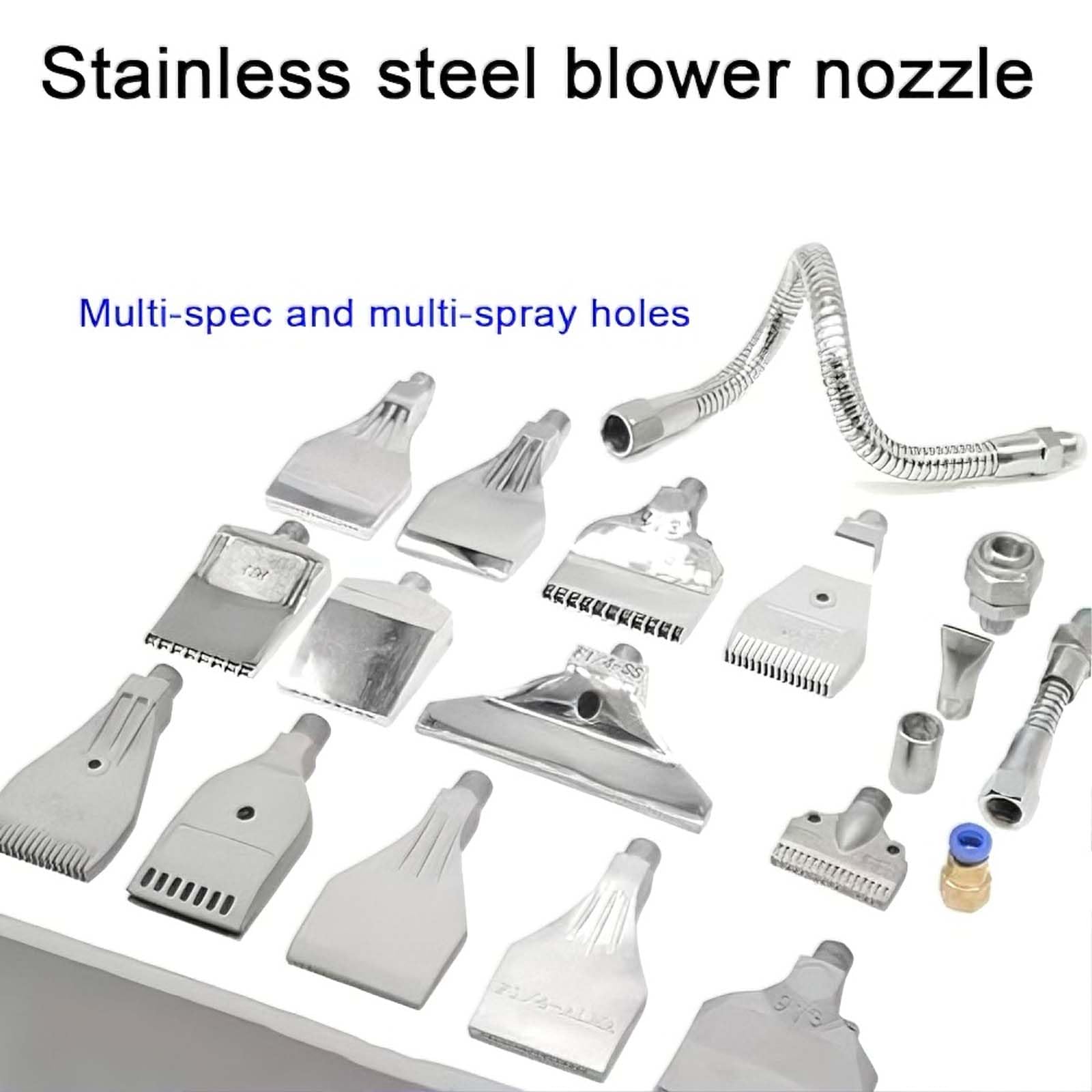 Boquilla plana de acero inoxidable, rosca macho BSPT de 1/4", cuchillo de aire, boquilla de soplado de polvo de 8-16 orificios para soplador de aire comprimido 5pcs 16-hole Stainless Steel (Polished)