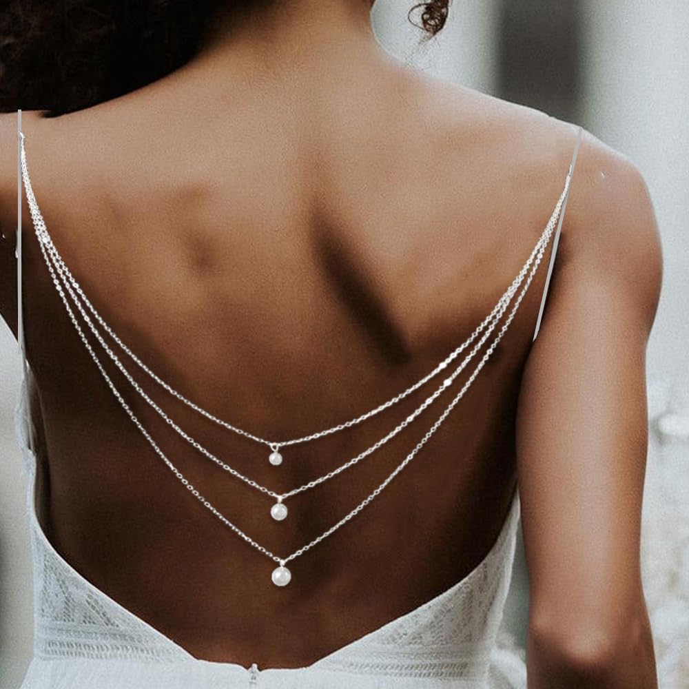 Pearl Back Chain for Backlesss Dress Layered Backdrop Dainty Chain Women Bridal Wedding Back Necklace Summer Beach Body Jewelry - Image 3