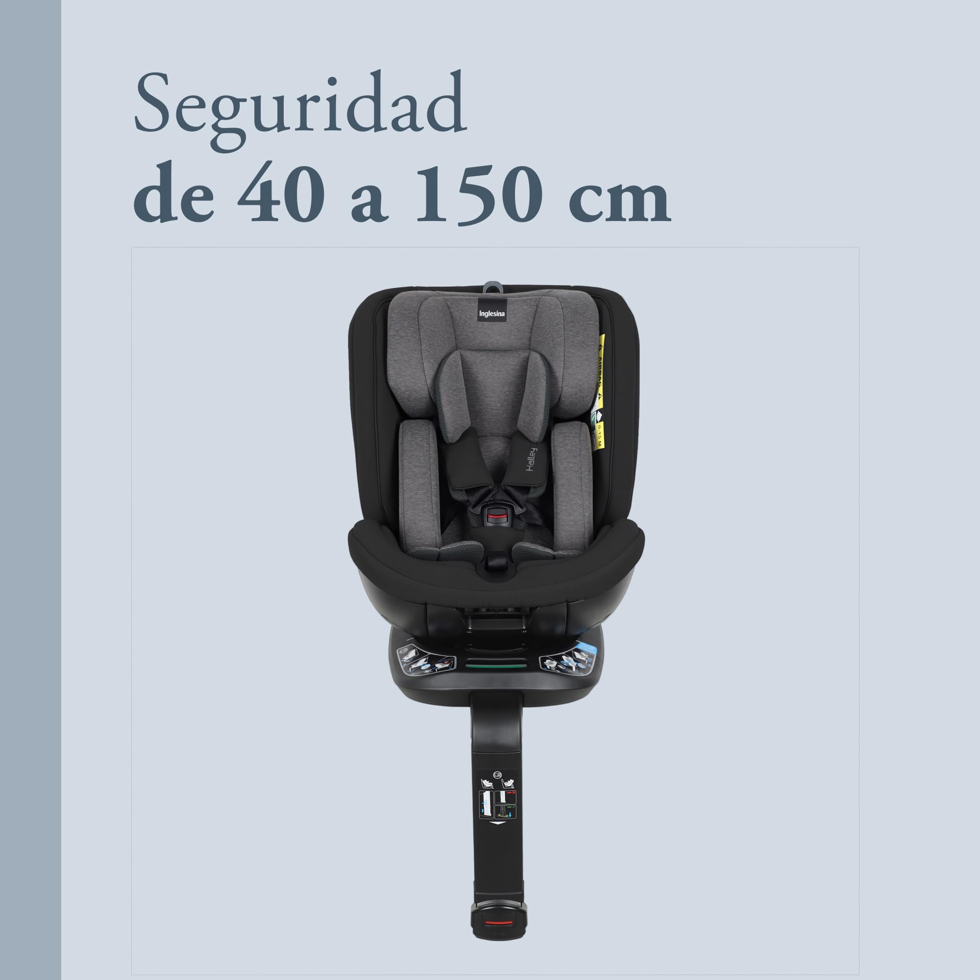 Inglesina Halley Pro, Black, Silla de Coche Giratoria 360° ISOFIX, de 0 a 12 Años (40-150 cm), Reclinable y Transpirable, Homologada ECE R129/03