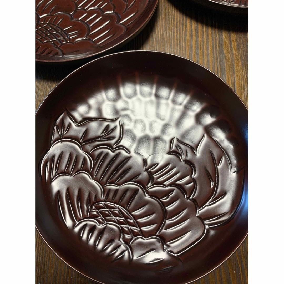 Amazon.co.jp: 漆器銘々皿 鎌倉彫り 5枚セット 牡丹 : ホーム＆キッチン