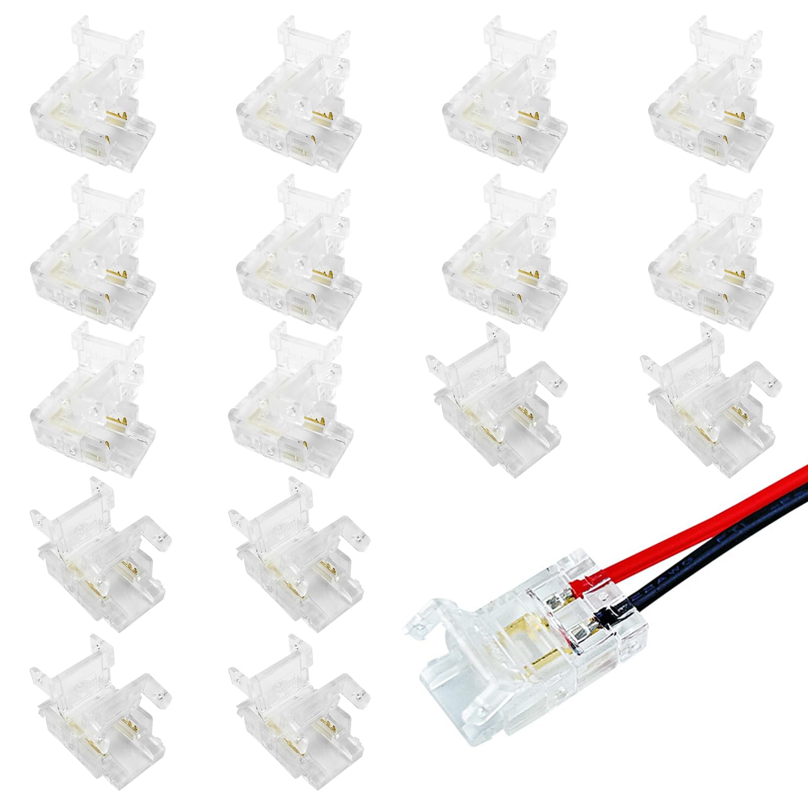 SHUIYUE COB LED Strip Light Connector, 10 Pcs L Shape Corner Connector, 6 Pcs Clear Center Connectors