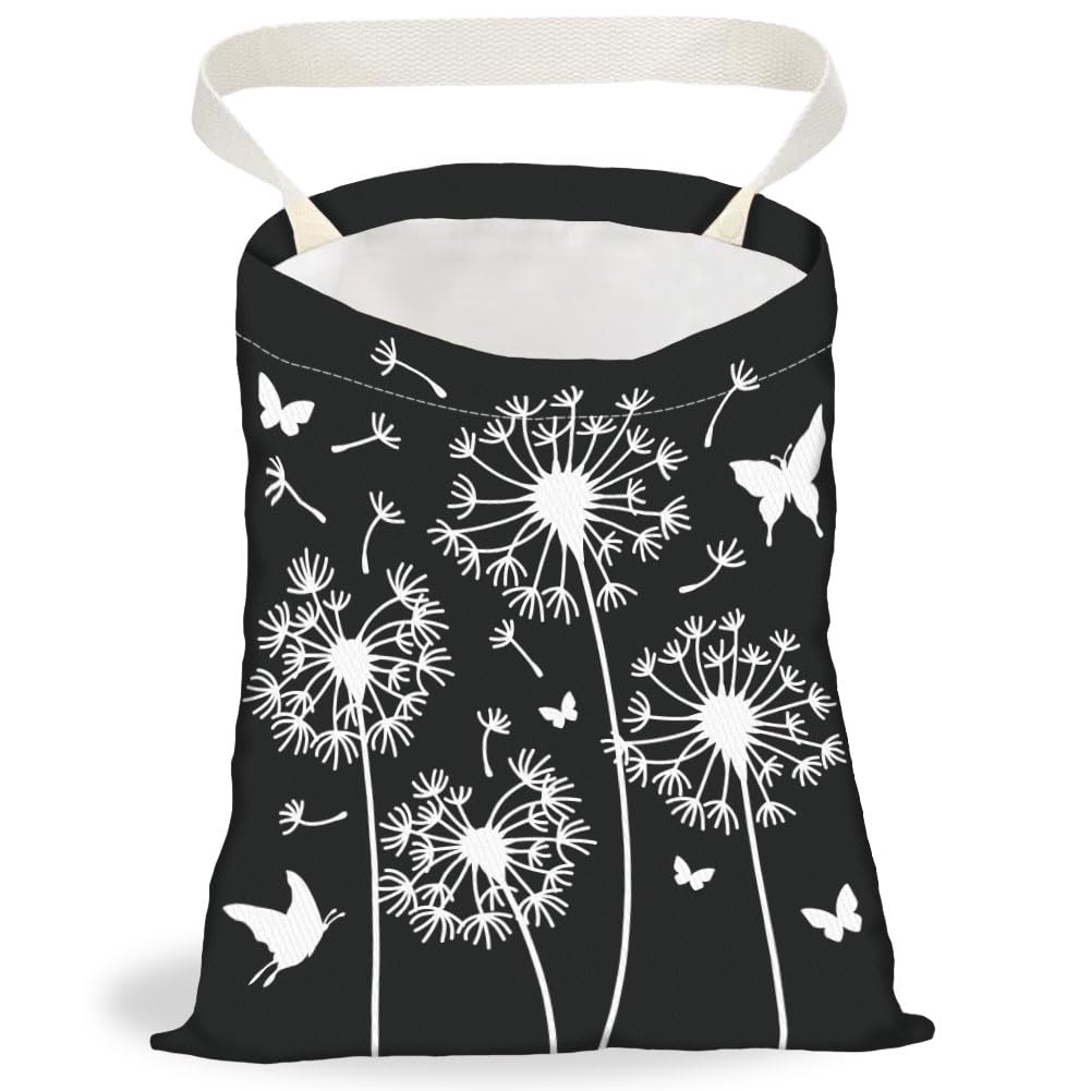 Dandelion Print Car Trash Bag Hanging Garbage Bag with Snap Buttons Car-Back Seat Trash Storage Portable Dustbin for Car Interior Accessories Travel Camping