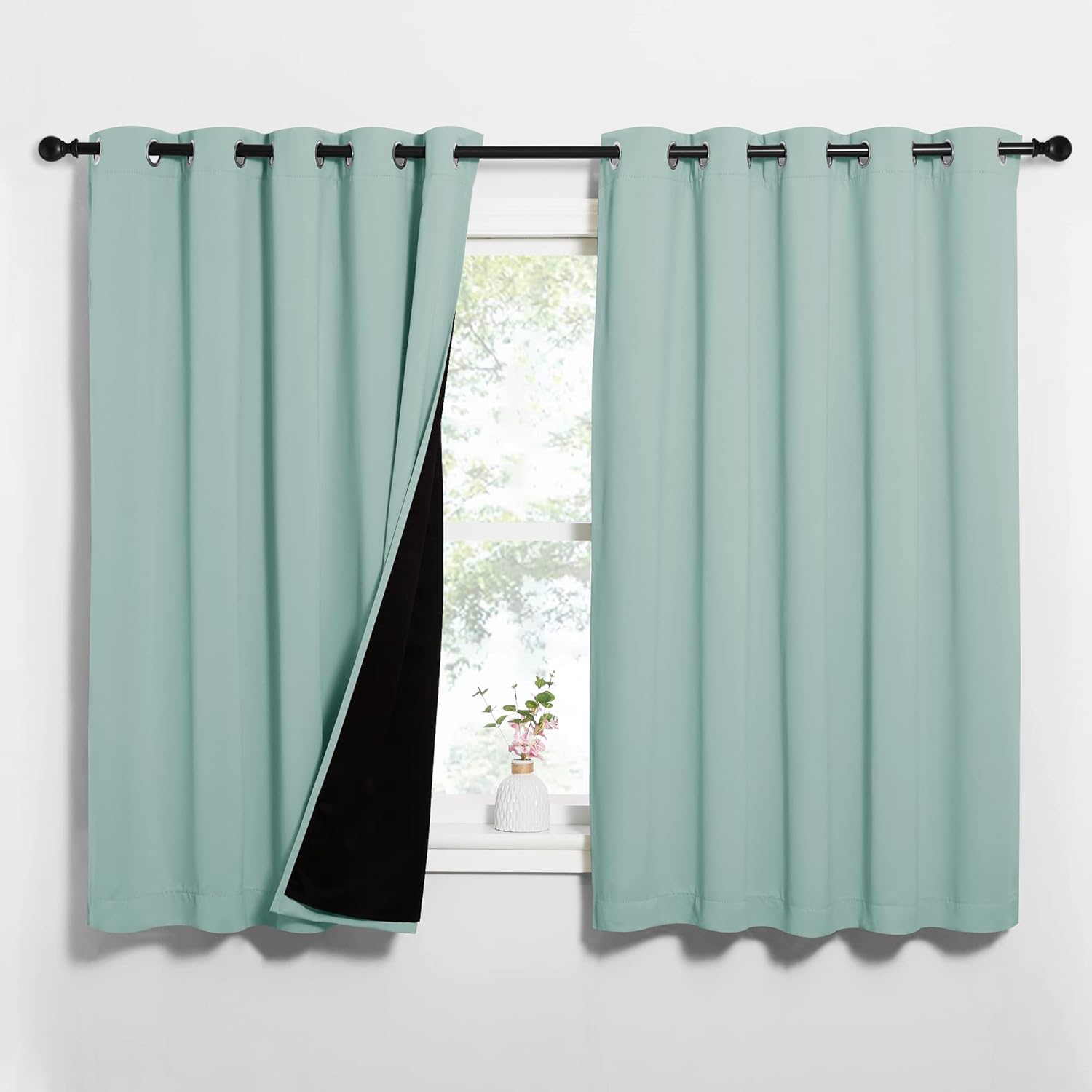 NICETOWN Aqua Blue Blackout Curtains 2 Panels 62x63