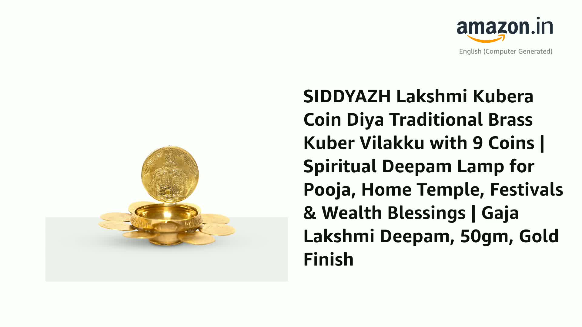 Buy SIDDYAZH Lakshmi Kubera Coin Diya | Traditional Brass Kuber Vilakku  with 9 Coins | Spiritual Deepam Lamp for Pooja, Home Temple, Festivals &  Wealth Blessings | Gaja Lakshmi Deepam, 50gm, Gold