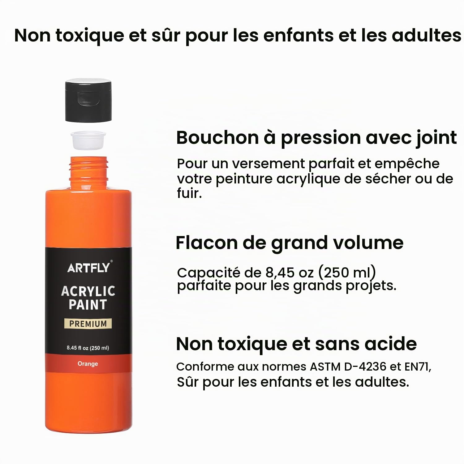 ARTFLY Peinture Acrylique Kit, Set de 18 Couleurs × 8.45oz/250ml, Non Toxique, Riche Pigmentée, Peintures pour Débutant et Artiste pour Papier, Roche, Bois, céramique, Tissu