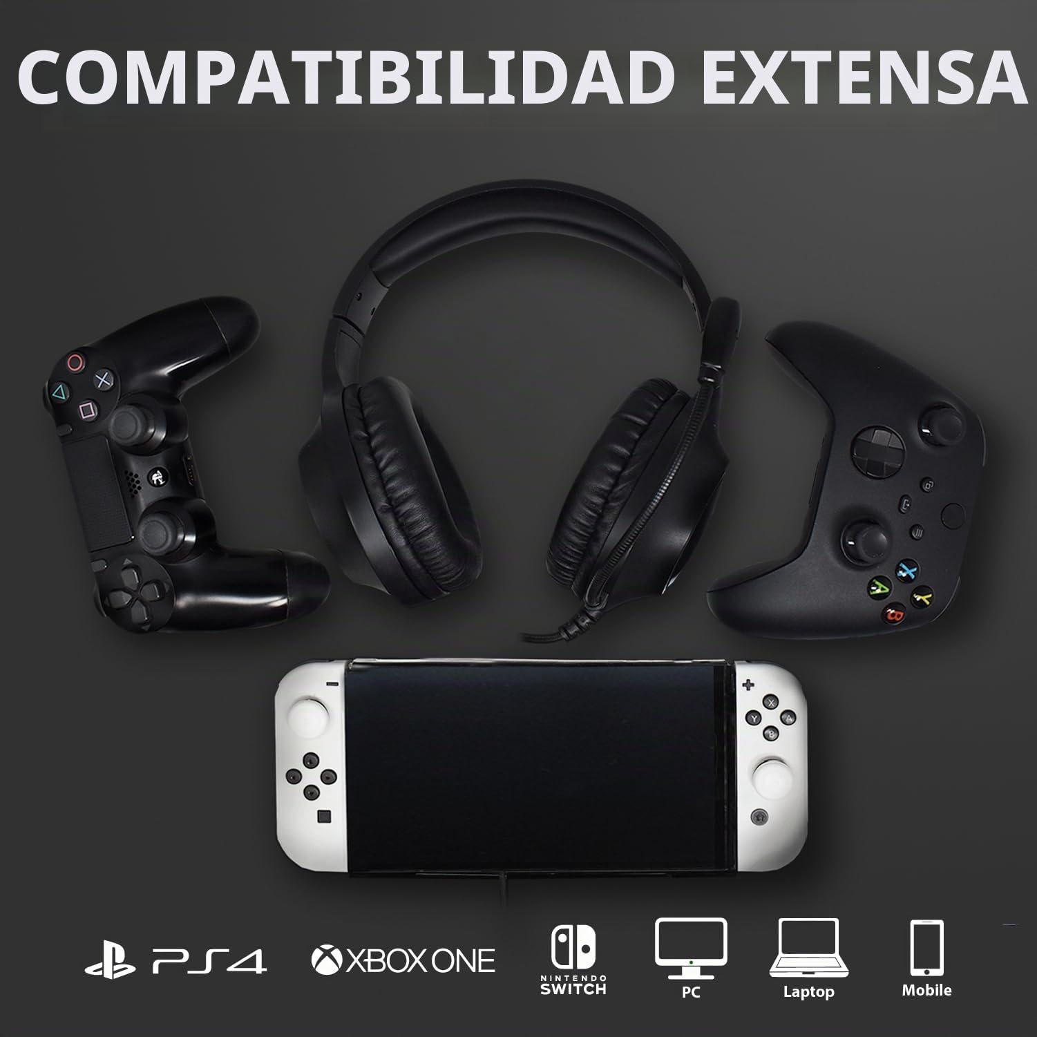 SPYCO - Auriculares Gaming Impulse HE-121 | Audio 50mm | Micrófono Omnidireccional | RGB | Jack 3.5mm y USB | Compatible PS4/Xbox One/Nintendo Switch | Negro, 50 mm, Cuero sintético
