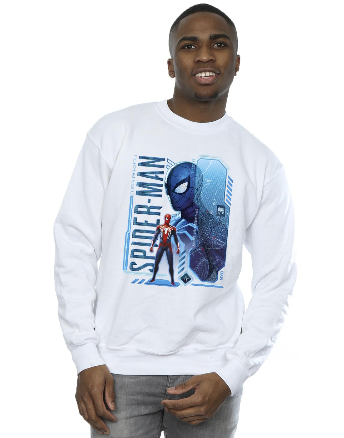 Marvel Men's Spider-Man NYC Sweatshirt White Medium