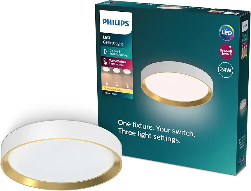 Philips Hanno SceneSwitch LED Deckenleuchte, rund, 24 W, 2700 Lumen, 2700 K, weiß, IP20, warmweißes Licht, 3 Lichteinstellungen