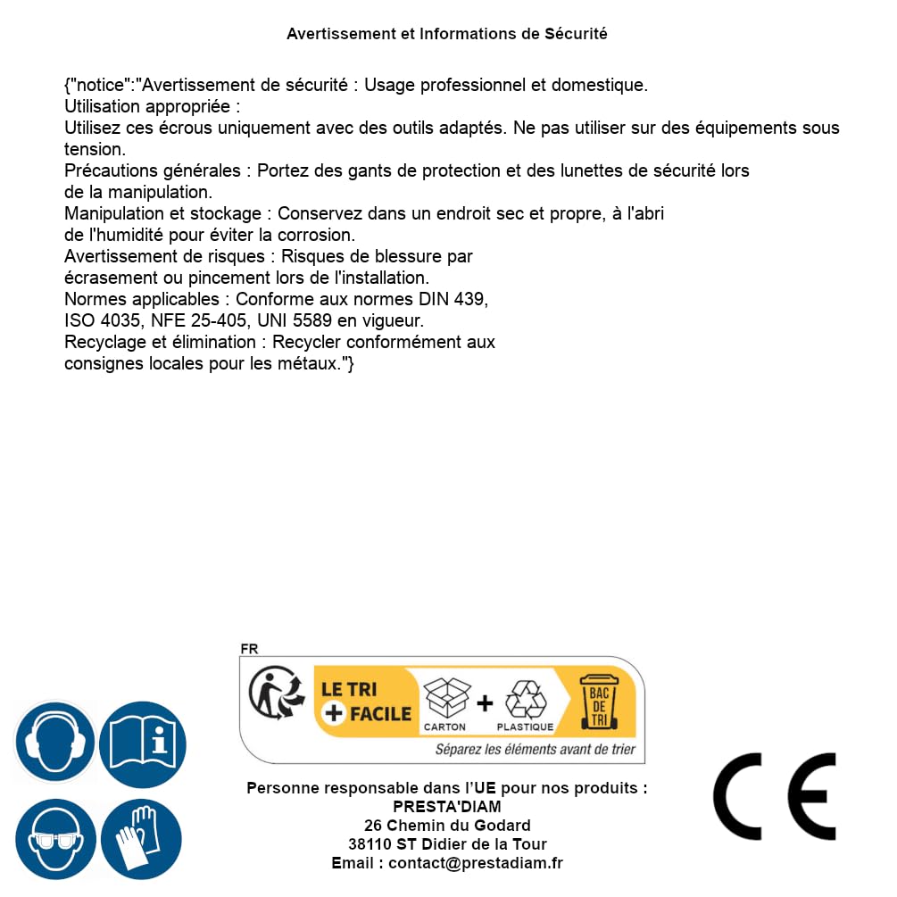 D-Work, 10 dadi esagonali M39 mm, DIN 439, acciaio inox A4, 10 pezzi