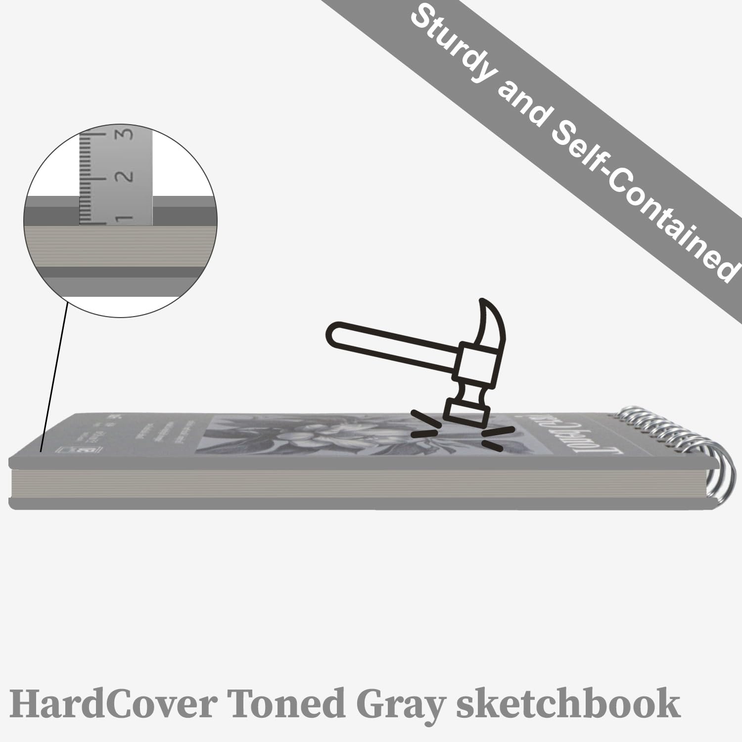 Cuaderno de bocetos gris tonificado de 5.5 x 8.5 pulgadas, 50 hojas (85 libras/130 g/m²), papel gris tonificado, cuaderno skech de tapa dura encuadernado en espiral para dibujo de resaltados y bocetos