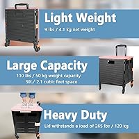 Vista 95 de FELICON SELORSS - Carrito plegable portátil con ruedas para subir escaleras y ruedas giratorias de 360°, mango telescópico, caja de plástico