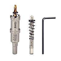 Vista 53 de 1-1/8" (29mm) Sierra perforadora con punta de carburo de tungsteno con 2 piezas de brocas piloto chapadas en titanio para metal duro, acero