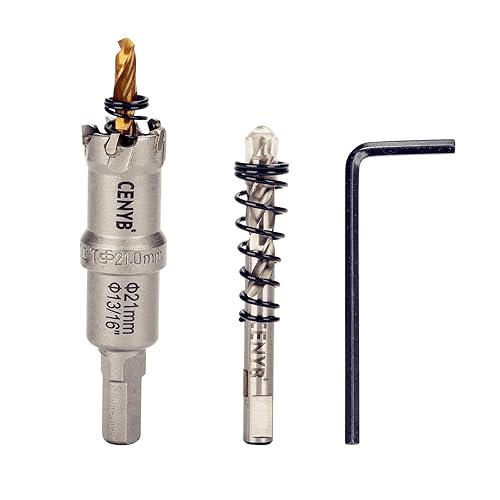 Miniatura 55 de 1" (25.5mm) Sierra perforadora con punta de carburo de tungsteno con 2 piezas de brocas piloto chapadas en titanio para metal duro, acero