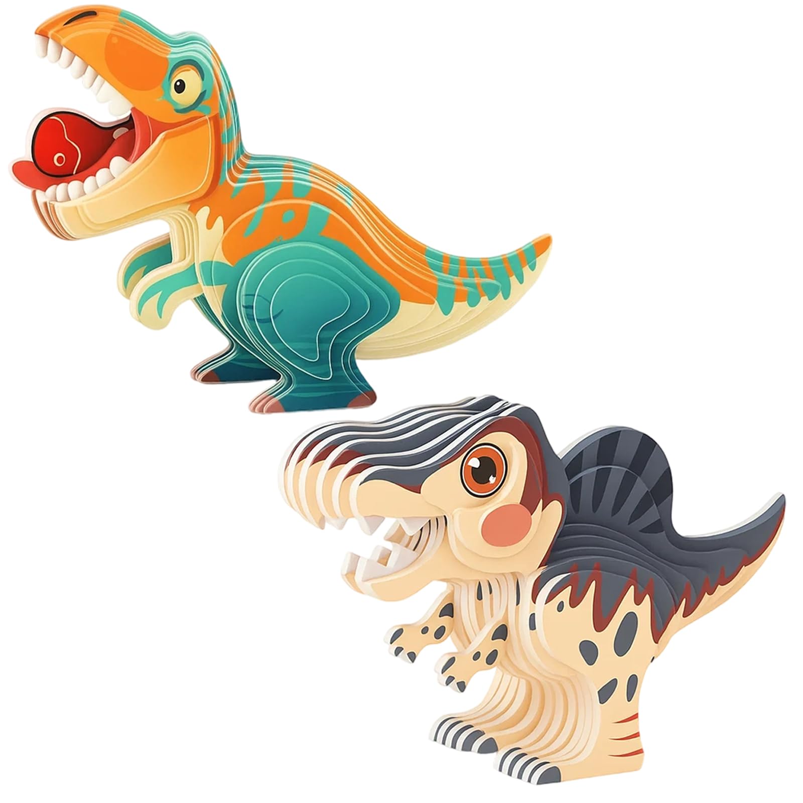 3D Animals, 2 Pack Cartoon Dinosaur 3D Puzzle, DIY Animal Model for Kids Aged 6+, Educational Toy for Animal Lovers, Paper Craft Set for Home Decoration, 16 * 2.5 * 8cm