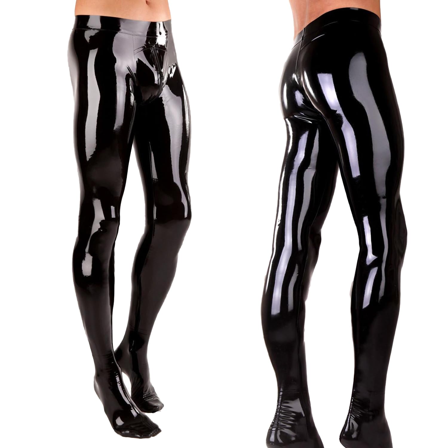 IOKUKI Leggings en Latex pour Hommes,Pantalons en Latex Noir avec Fermeture éclair à l'entrejambe (Chaussettes Incluses)