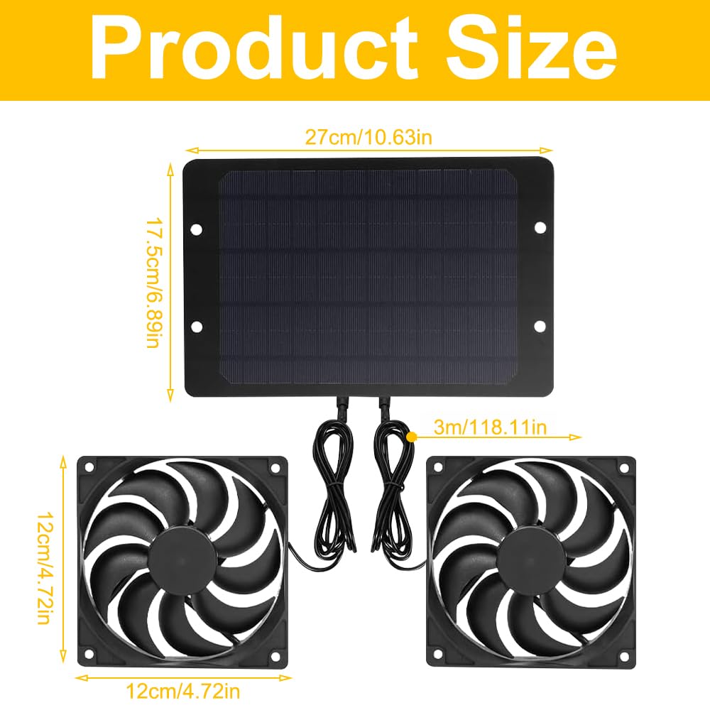 Ventilatore Pannello Solare 12V 10W, Resistente alle Intemperie, con Ventola CC, Ventilatore con Pannello Solare, Ventilatore Solare per Pollai, Serre, Capannoni, Case per Animali Domestici