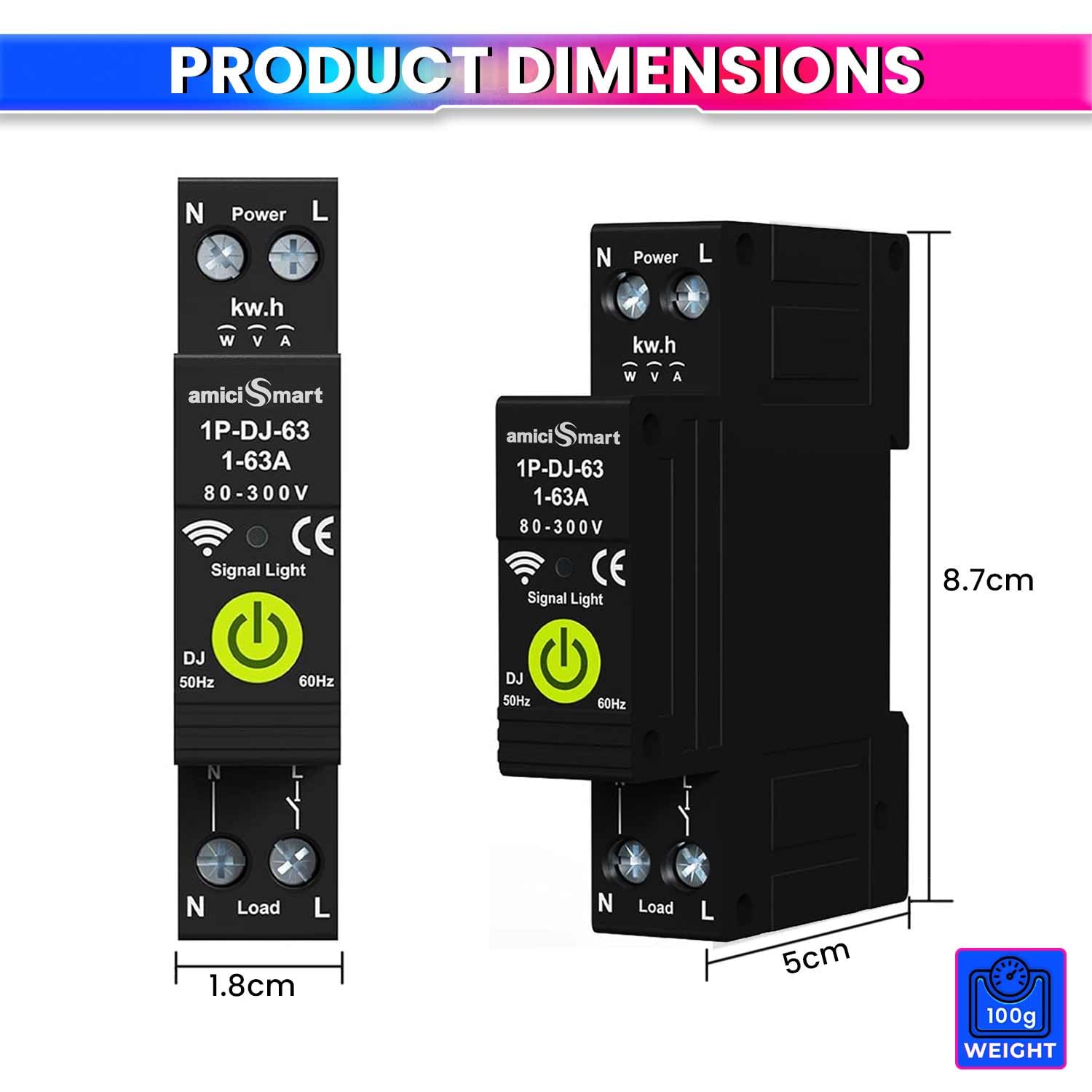 amiciSmart WiFi Bidirectional Energy Meter with Timer Switch | Over/Under Voltage and Over Current Protection Device with Over Temperature and Leakage Protection, Single Phase, 220VAC — Amazon image 8