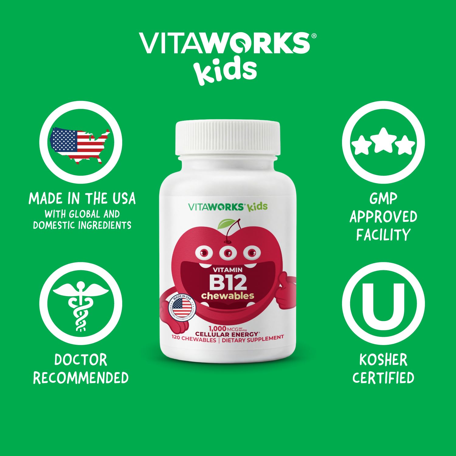 VitaWorks Chewable Vitamin B12 for Kids 1000 mcg, Vegan, Cherry, 120 Count — Amazon image 6