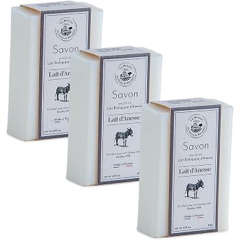 Maison du Savon de Marseille - French Soap made with Fresh Organic Donkey Milk - Moisturising with Shea Butter for Soft Skin - 115g Bar - Set of 3