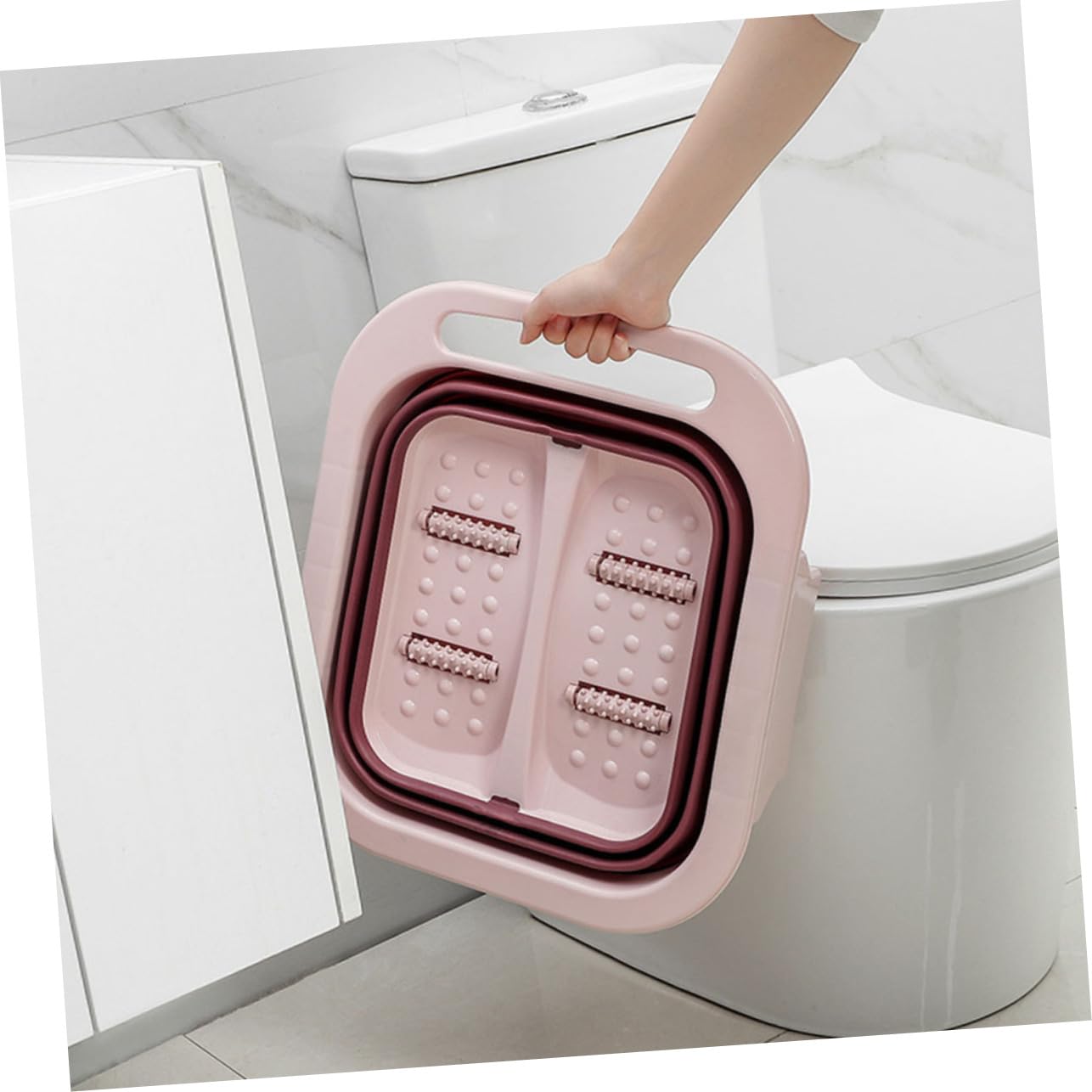 Lavabo para Pies Plegable Grande con Rodillos de Masaje, Rosa Pp