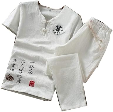 Estilo chino de la ropa de los hombres de imitación de lino de manga corta  traje