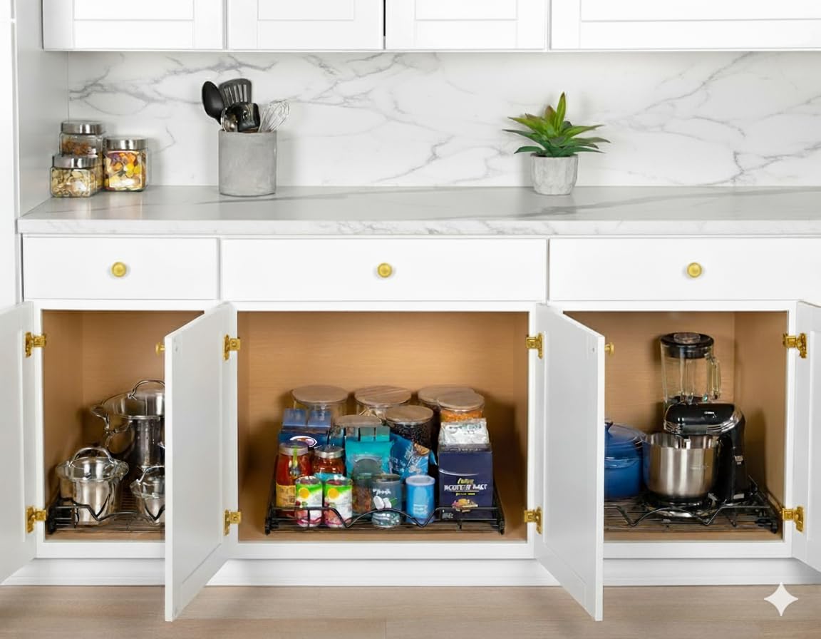 HOLDN' STORAGE Organiseur d'armoire extractible, caddy robuste avec garantie limitée à vie – 55,9 cm (l) x 53,3 cm (P) – Nécessite une ouverture d'armoire d'au moins 59,9 cm, tiroirs coulissants en