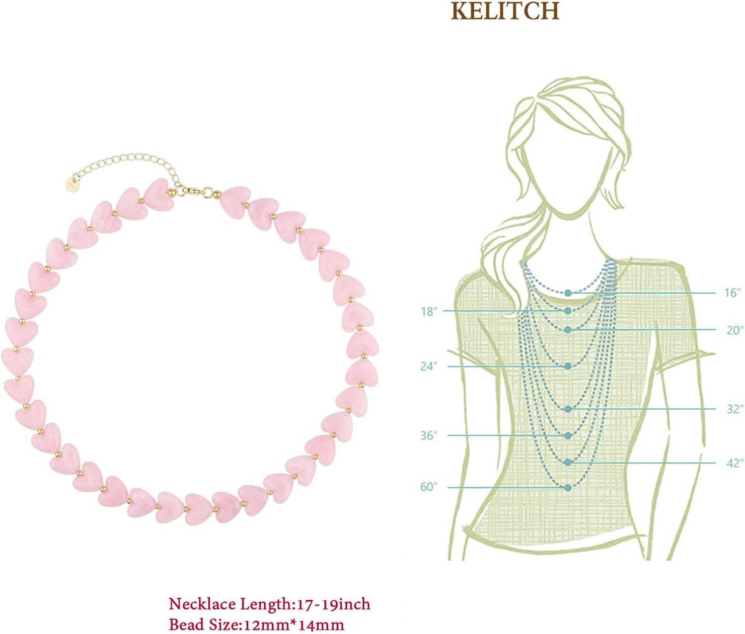 KELITCH Y2 Style Necklace Marble Pattern Glass Resin Heart Shaped Bead Necklace Friendship Couple Jewelry Gift