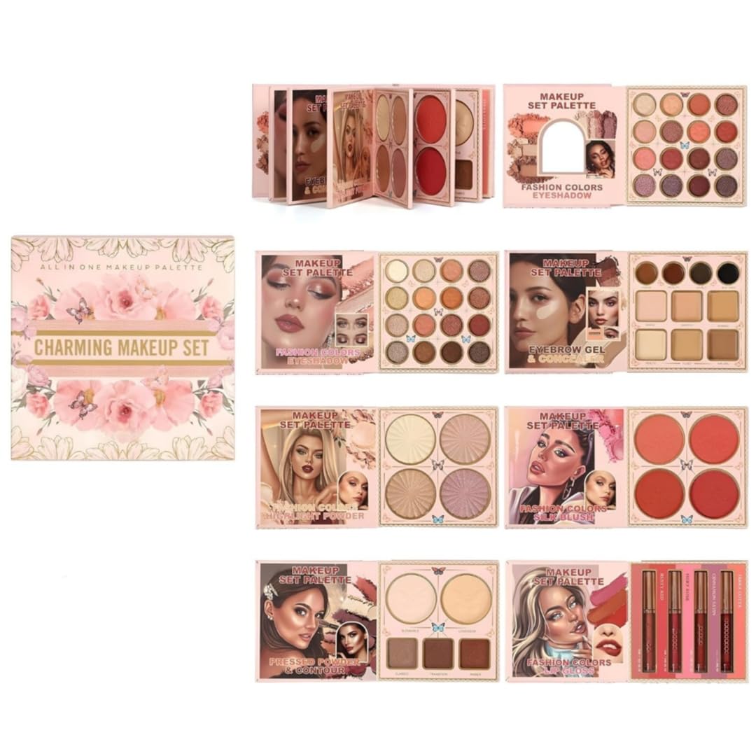 All in One Makeup Palette Book Style Kit for Women | Full Face Professional Makeup Kit with Nude Matte & Shimmer Eyeshadow, Concealer, Blush, Highlighter, Contour, Pressed Powder & Liquid Matte Lipsticks (Book 8 in 1)-image-34