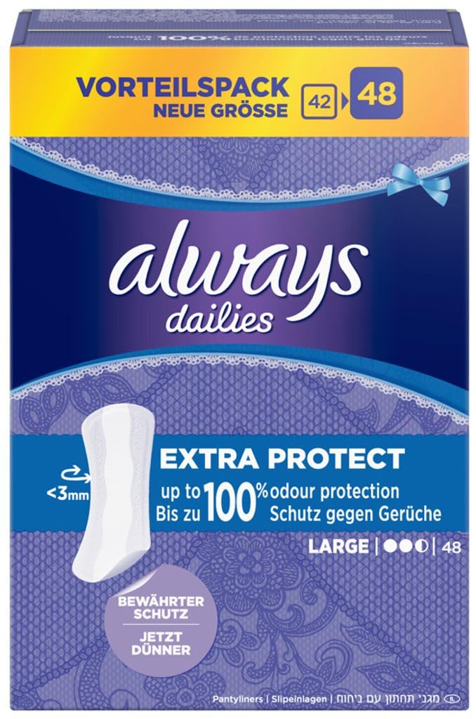 Always Daily Protect wkładki higieniczne damskie, długie (48 pasków), duże opakowanie, świeży zapach, oddychające, elastyczne