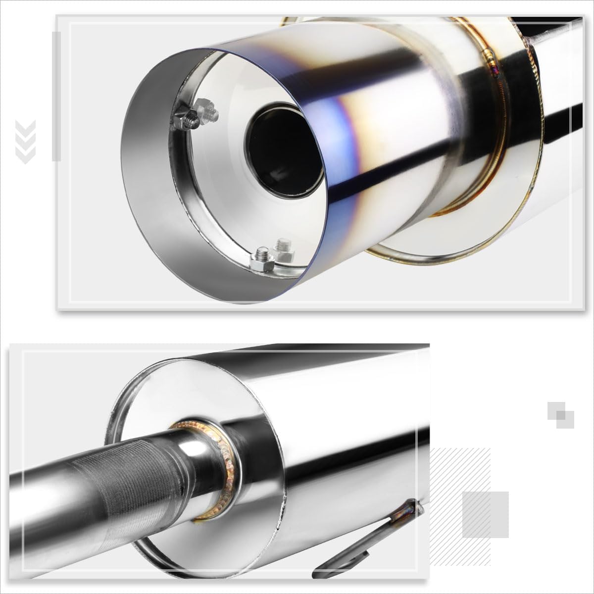 PM PERFORMOTOR 4" Burnt Tip Muffler Stainless Catback Exhaust Compatible with 06-11 Honda Civic EX/LX/DX