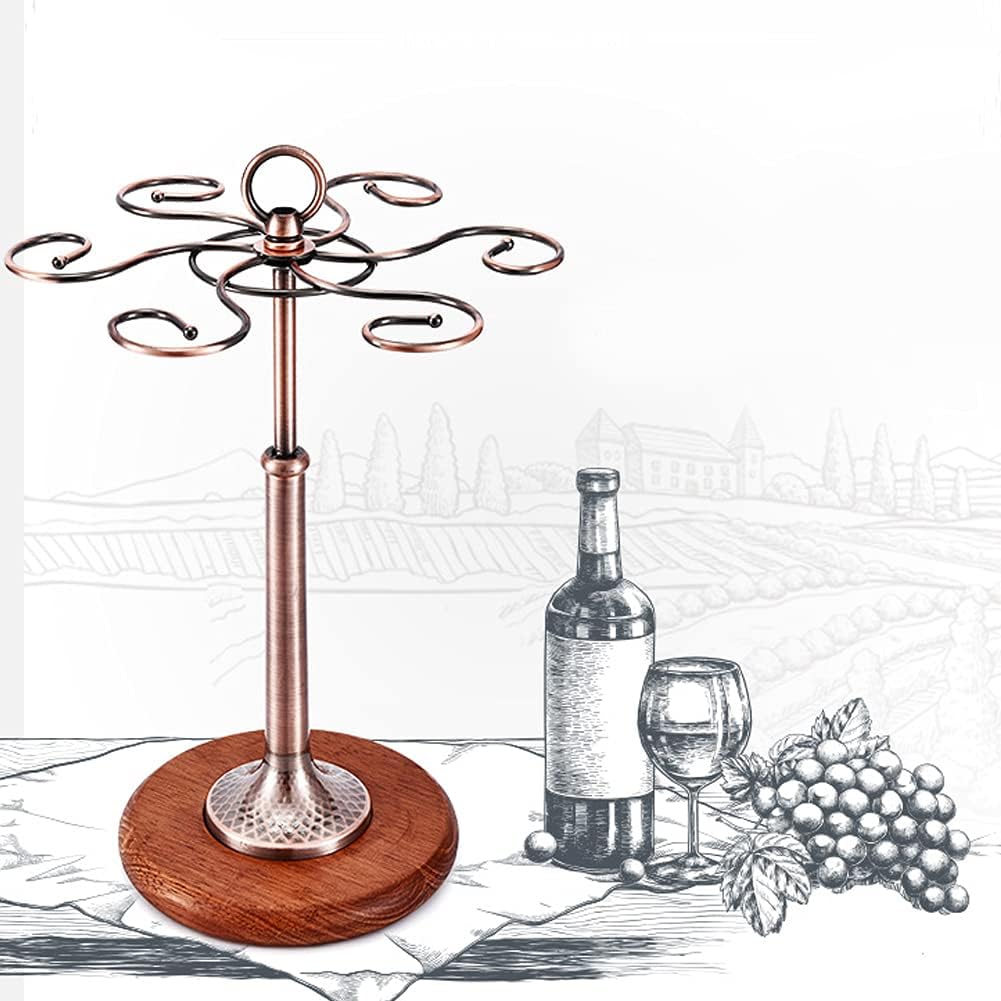 Wine Glass Holder, Elegant Freestanding Table Top Wine Glass Storage Holder with 6 Hooks, Countertop Stemware Drying Rack for Home Bar - 15in Height(Bronze)