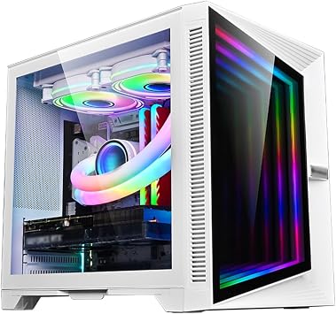 Computer Gaming Case,White Mid-Tower M-ATX ITX Case,PC Case 4 Fans,Supports Water Cooling,Tempered Glass Side Panel DIY Case,USB 3.0