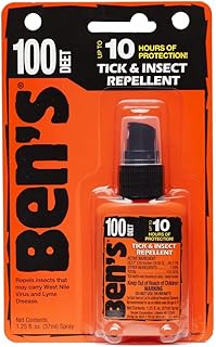 Ben’s 100% DEET Tick & Insect Repellent 1.25 oz. Pump Spray – 100 Percent DEET Bug Spray Travel Size Best Insect Repellent Last 10 Hours Repels Mosquitoes, Ticks, Black Flies, Chiggers, Midges, & More