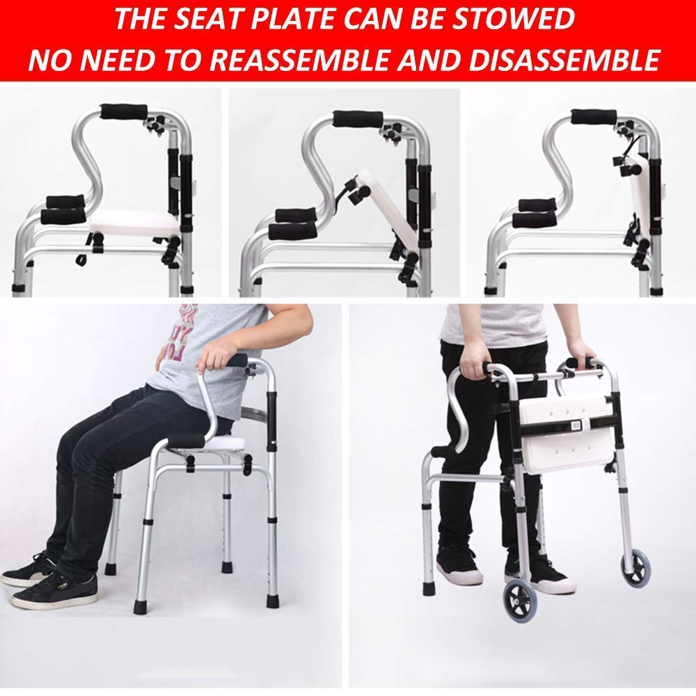 Walker, Rollator Walker Stand Upright Walker dla seniorów, osoby starsze z siedzeniem i kołami, regulowane pomoce do chodzenia, składane lekkie chodziki little surprise