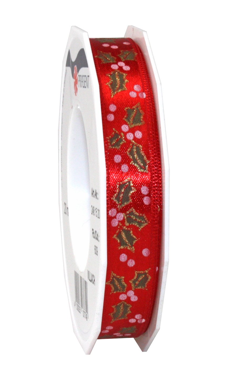 C.E. Pattberg Präsent - Kärnten Printed Satin Ribbon Red 15 mm width, 20 m length
